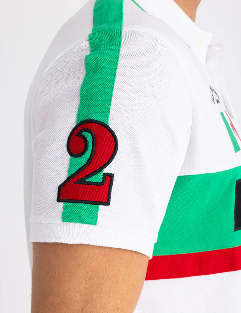 Футболка-поло U.S. Polo Assn Mexico Color Block Pique, белый/зеленый/красный — фото 4