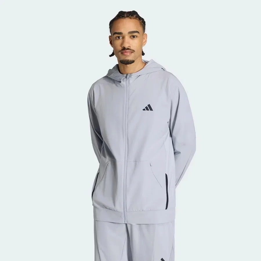 Свитшот мужской с капюшоном и полной застежкой-молнией D4T Workout Full Zip adidas, Серый