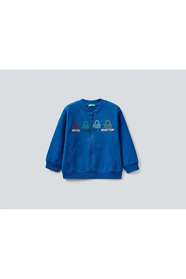 Детские свитшот для мальчиков с принтом Benetton boy's sax blue benetton logo sweatshirt United Colors Of Benetton, Saks Blue