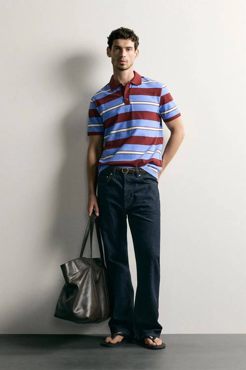 Рубашка поло стандартного кроя из пике в полоску ZARA, Light blue