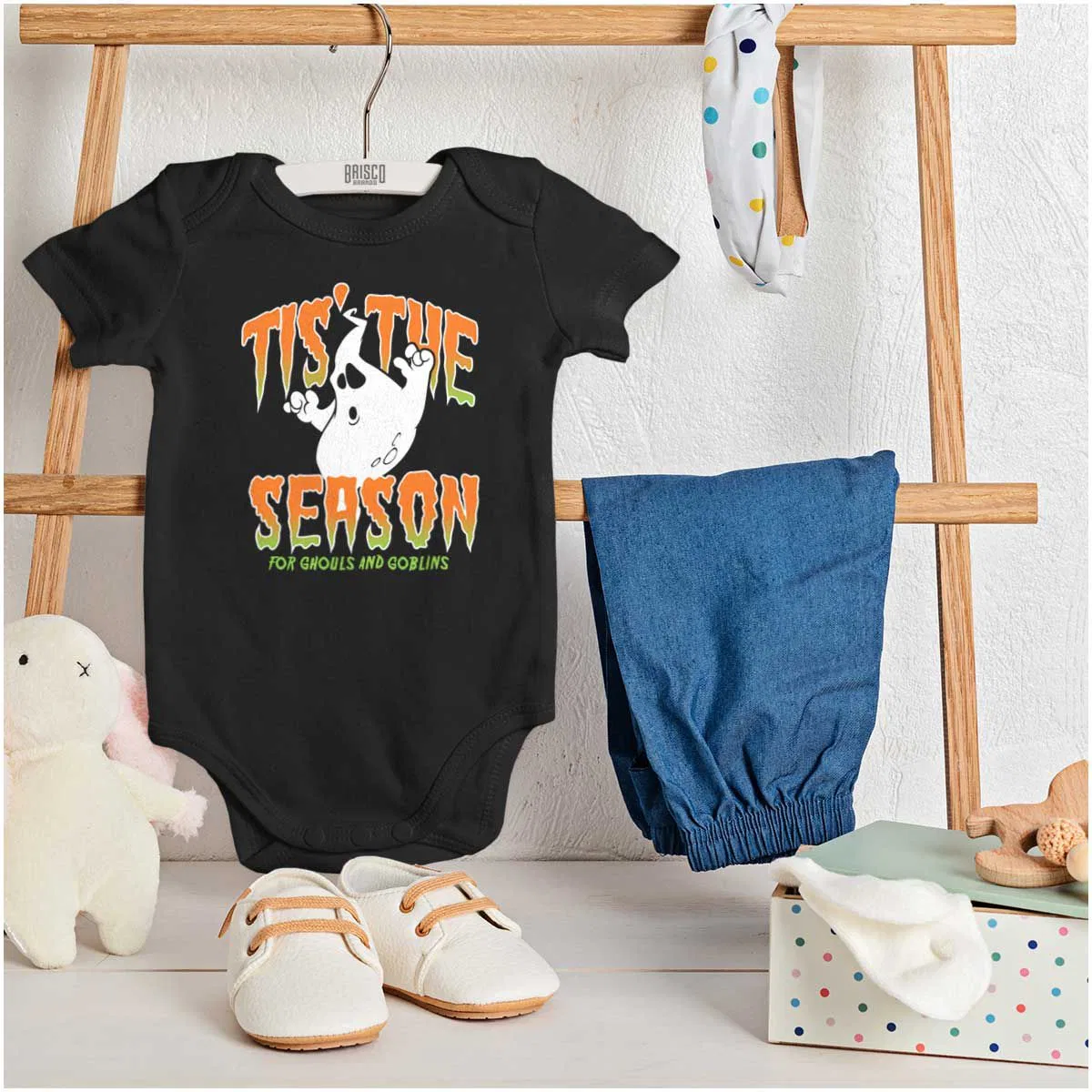 Детское боди с принтом Halloween Season of Ghouls Goblins Brisco Brands, Black — фото 3