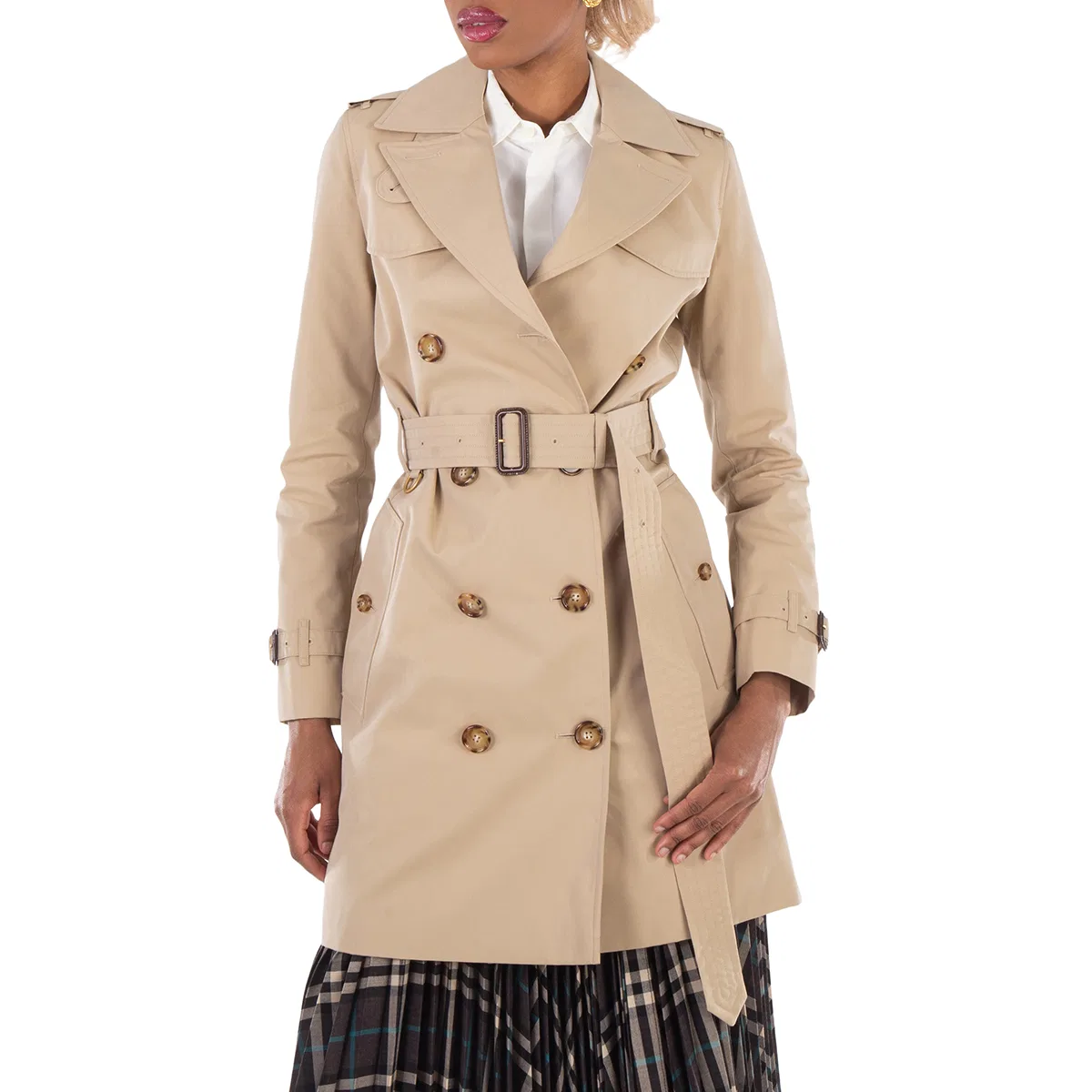 Пальто-тренч двубортное с поясом Islington Burberry, Honey