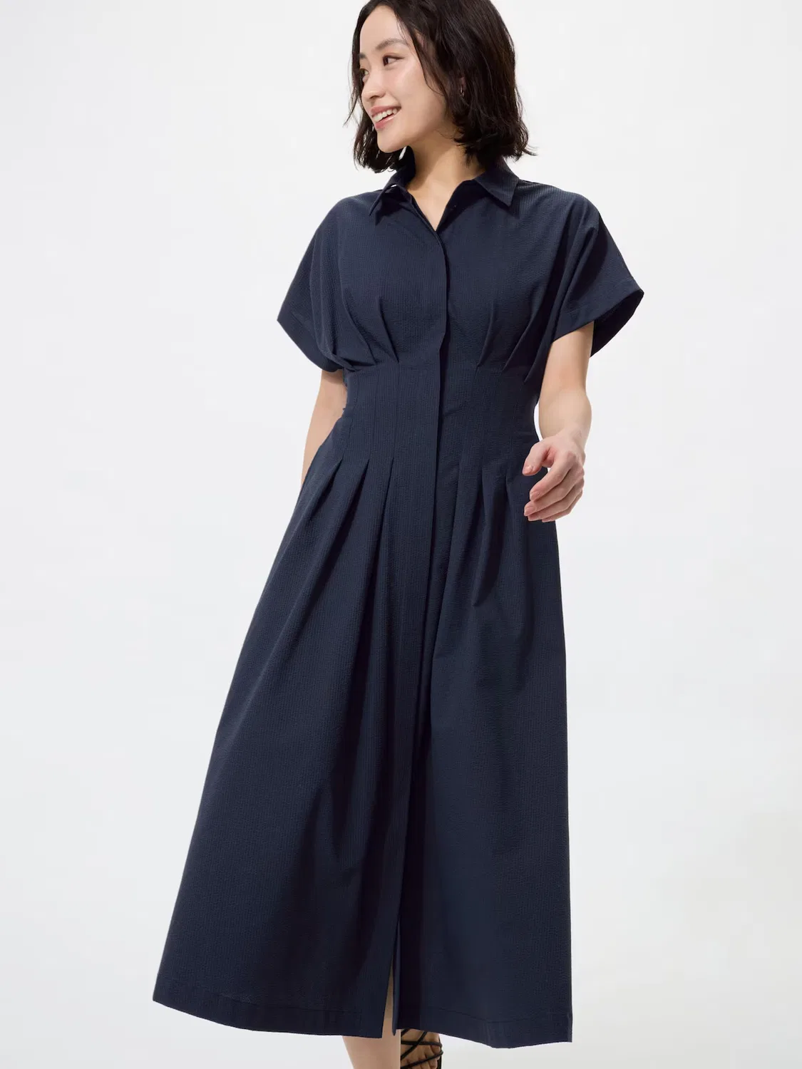 Платье-рубашка Uniqlo, короткое, темно-синий