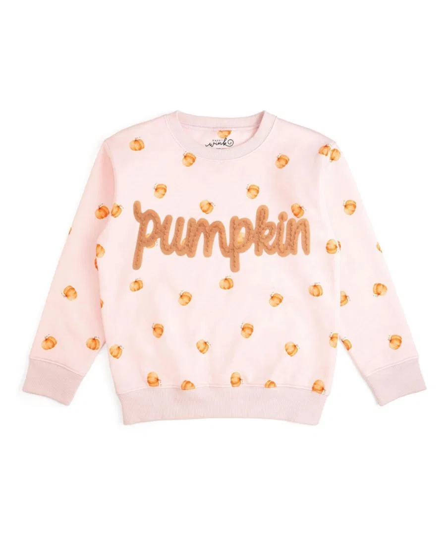 Детский свитшот с принтом Pumpkin Stitch Patch Sweet Wink, Ballet Pink