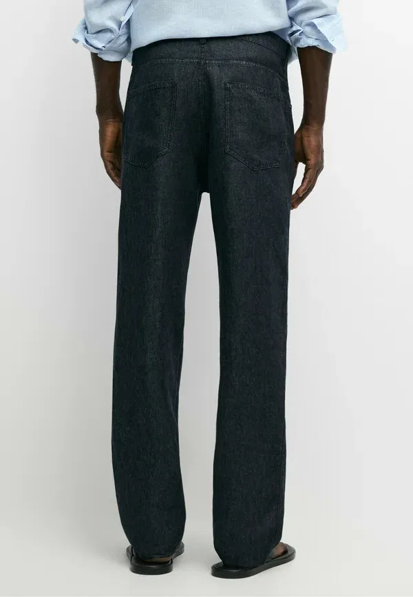 Джинсы из льна Straight leg jeans Massimo Dutti, Mottled Dark Blue, темно-синий — фото 3