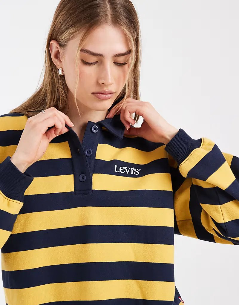 Поло-джемпер винтажное регби в полоску Levi's, желтый/синий — фото 2
