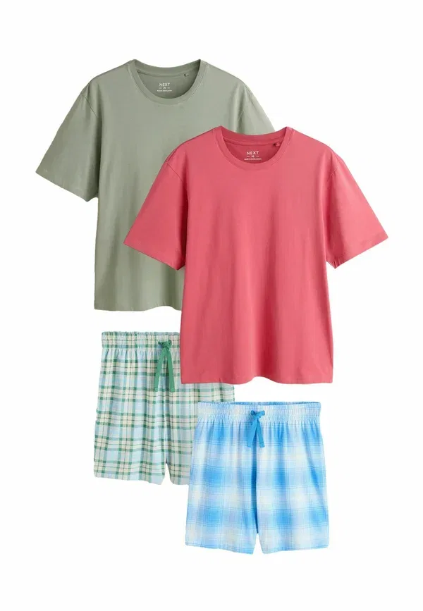 Пижамный комплект из хлопка Regular fit check short sleeve set 2 pack, Next, Green, Pink, зеленый/розовый — фото 3