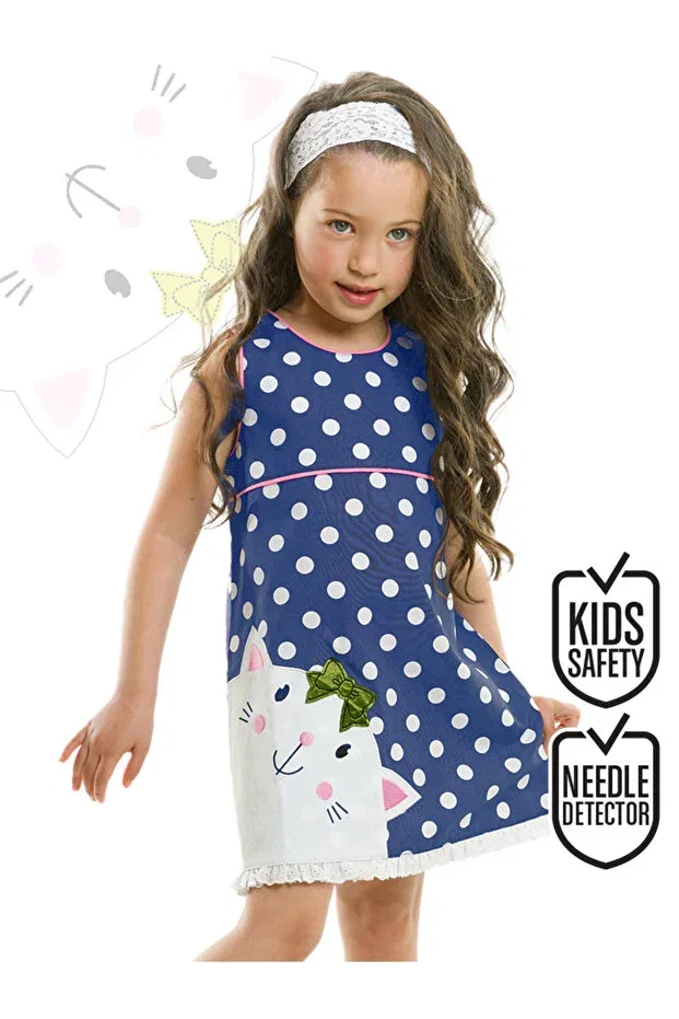 Детское платье для девочек хлопковое Cat Polka Dot Denokids, Navy Blue