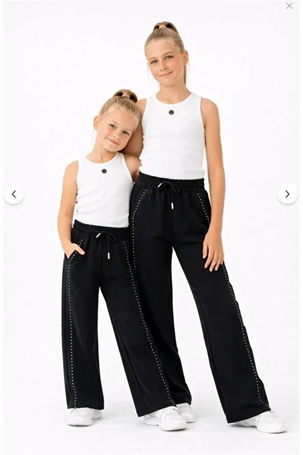 Детские спортивные штаны для девочек с широкой штаниной Aykidsclup, Black