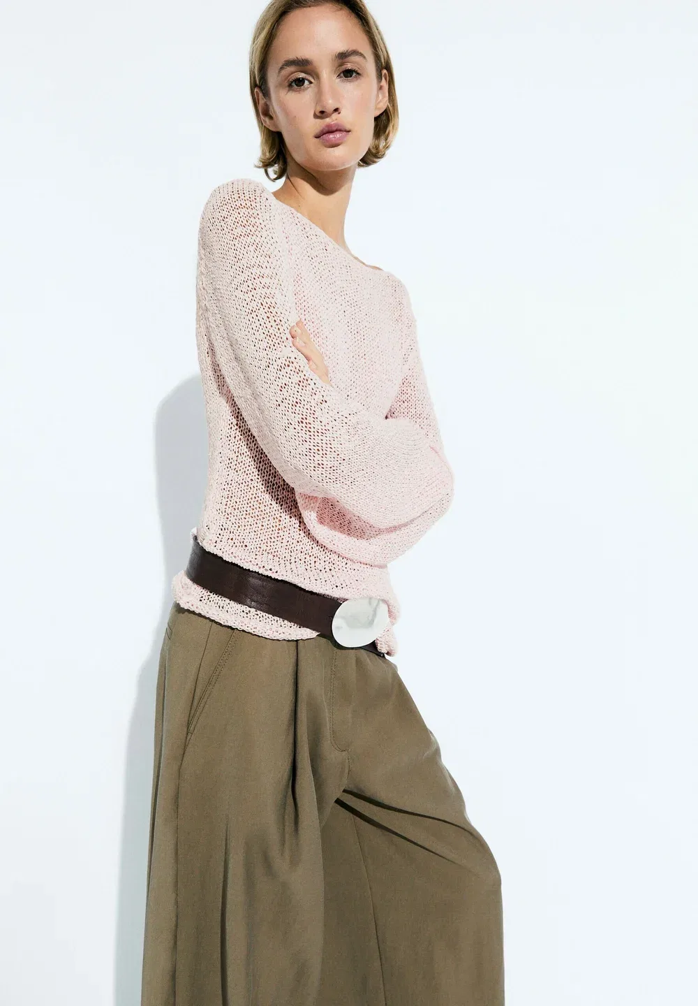 Вязаный свитер с вырезом-лодочкой Massimo Dutti, Pink — фото 4