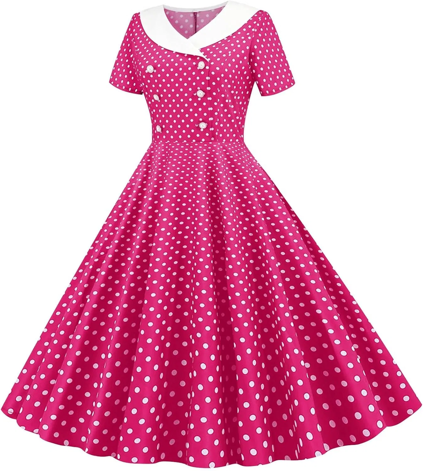 Винтажное платье в горошек A-line Retro, #01 Hot Pink — фото 3