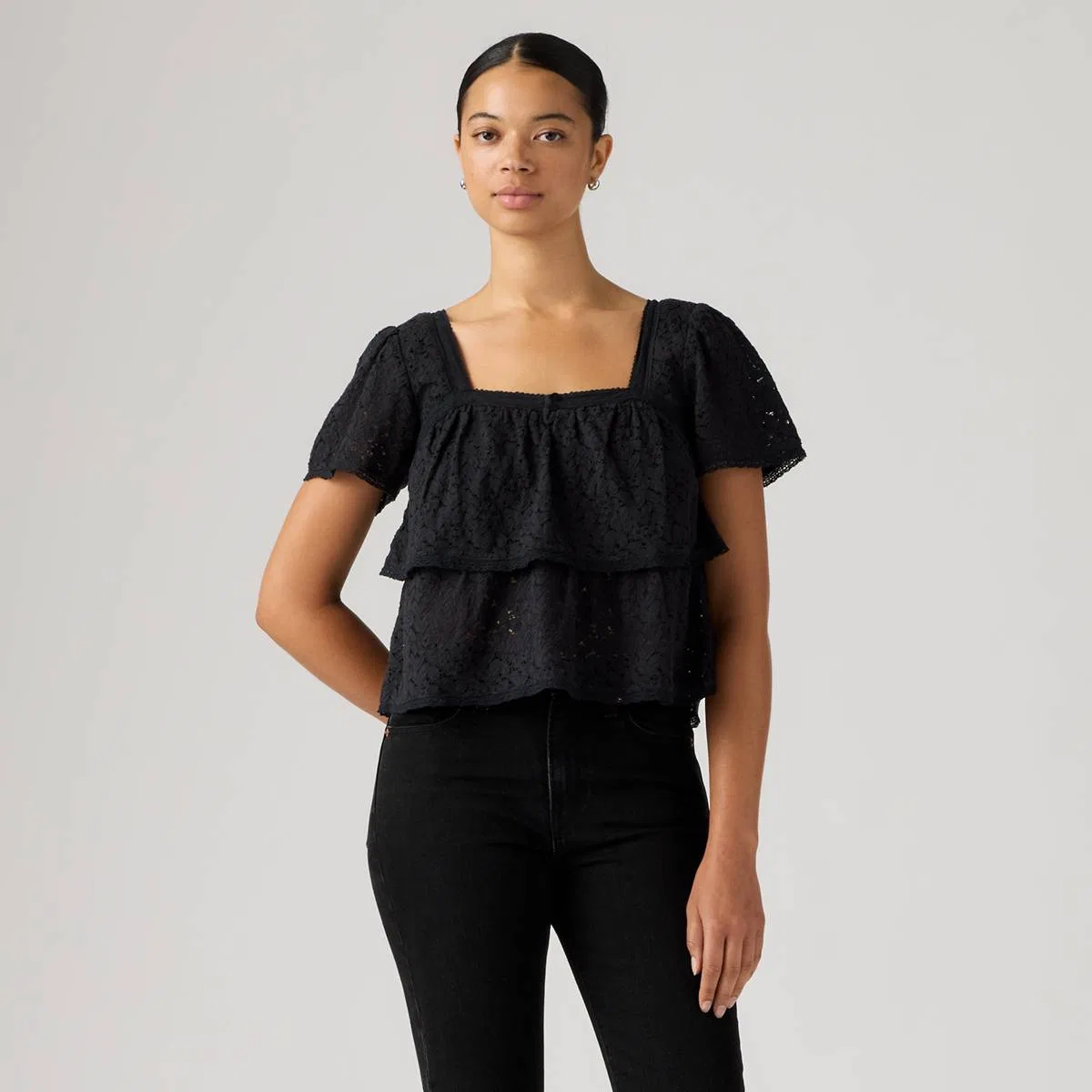 Кружевная блузка с короткими рукавами Dom Levi's, Anthracite Night - Black — фото 3