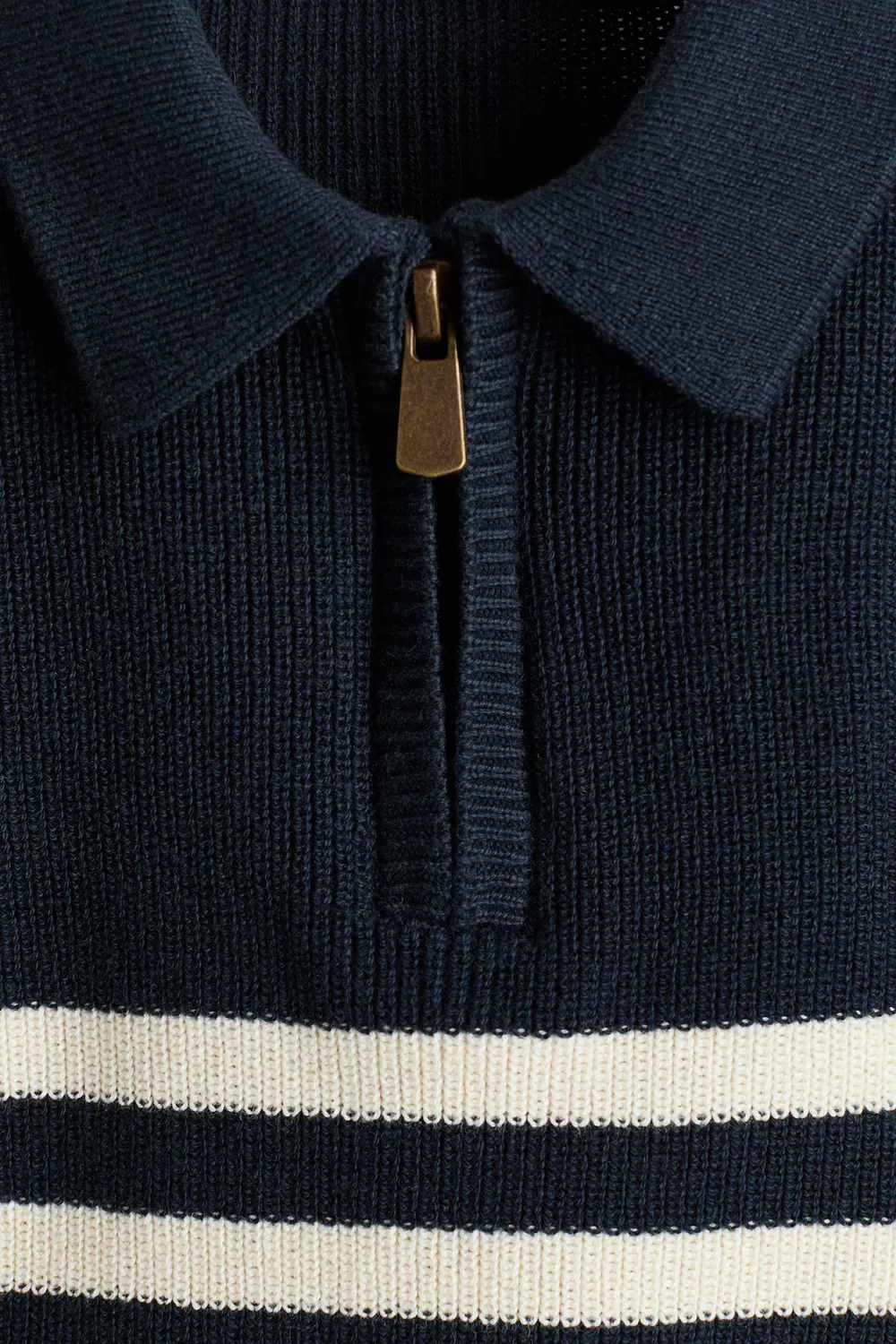 Свитер-Поло из хлопкового трикотажа H&M, Marineblau/Weiß Gestreift — фото 2