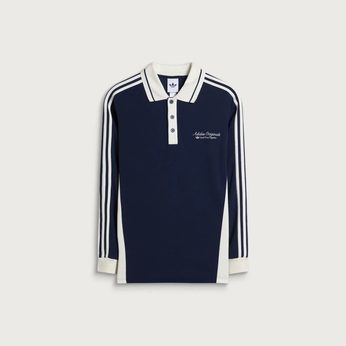 Лонгслив-поло с воротником, модель Long Sleeved Polo Shirt Adidas, Night Indigo & Off White