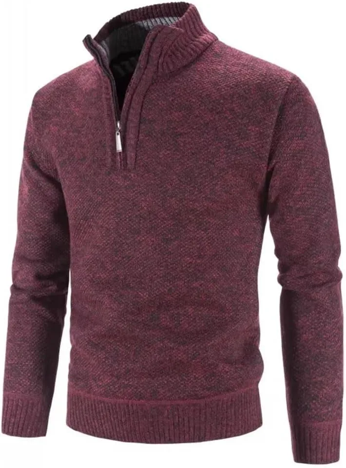 

Толстый вязаный свитер мужской с молнией и воротником стойкой Slim Fit