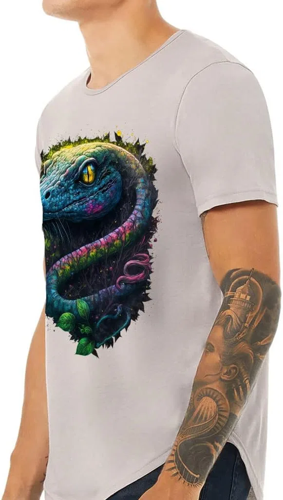 Мужская футболка с изогнутым низом Snake Graphic, Heather Cool Gray — фото 2