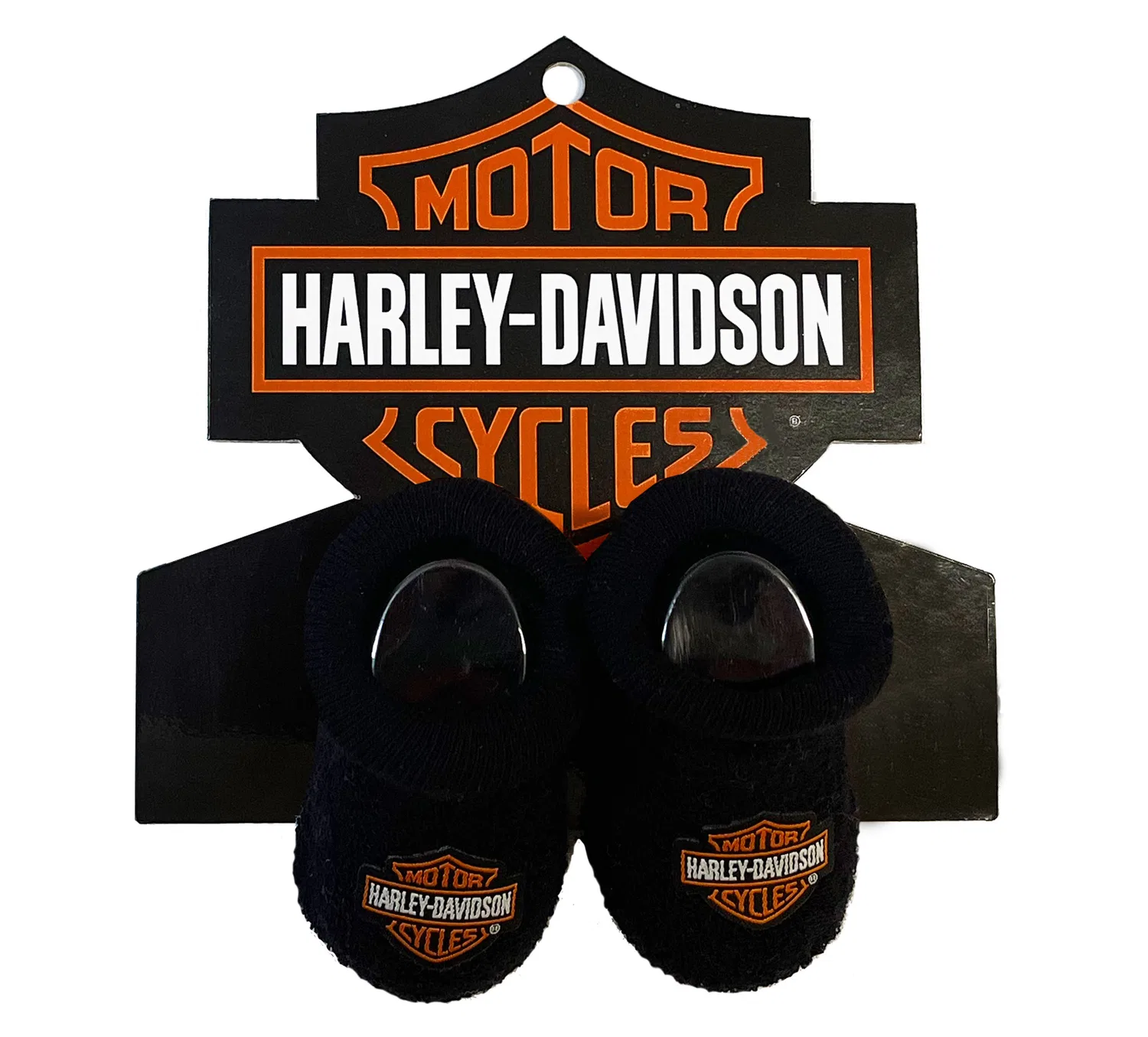 Детские вязаные пинетки-носки с нашивкой Bar & Shield, Black Harley Davidson — фото 2