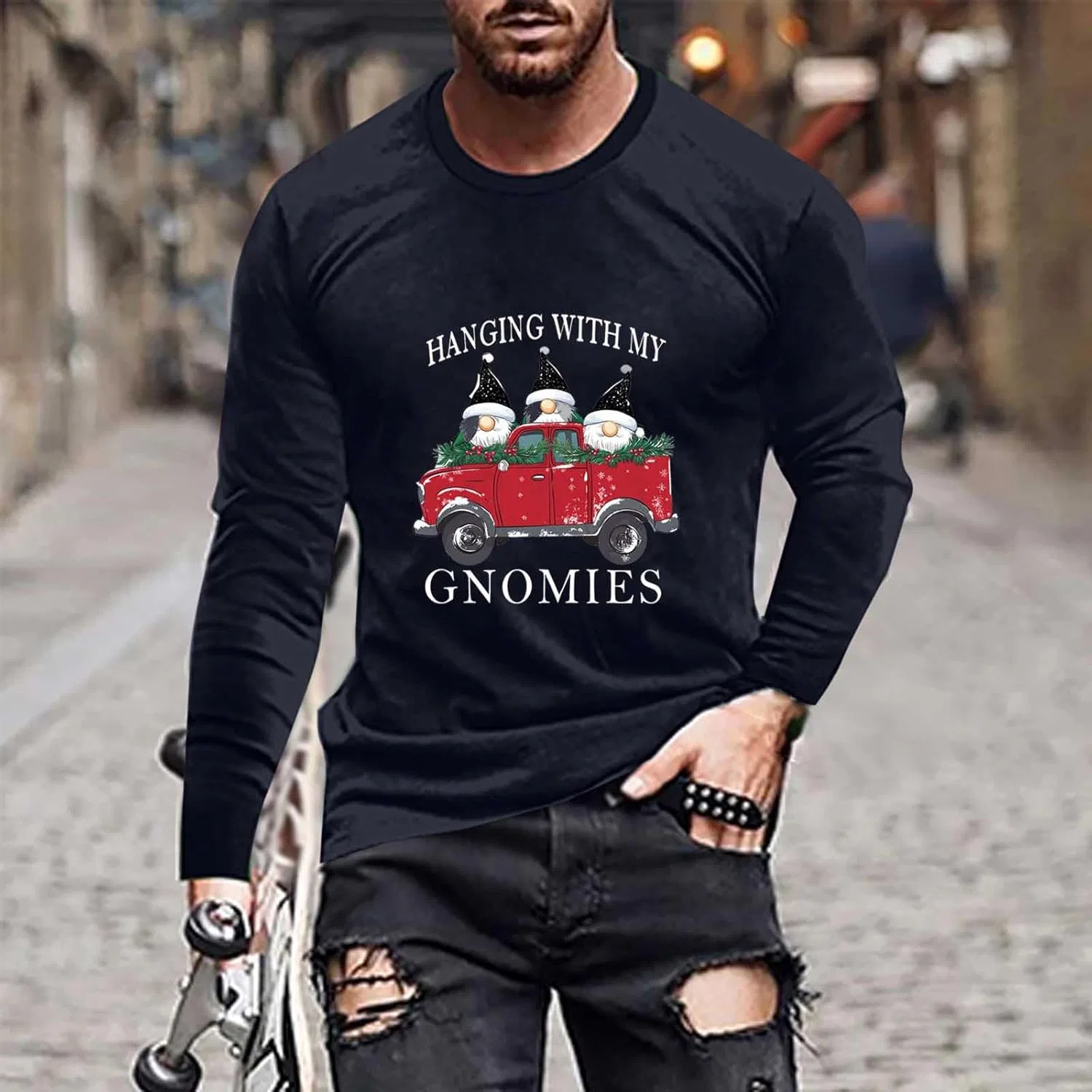 Мужская футболка с принтом Long Sleeve Crewneck, Navy — фото 2