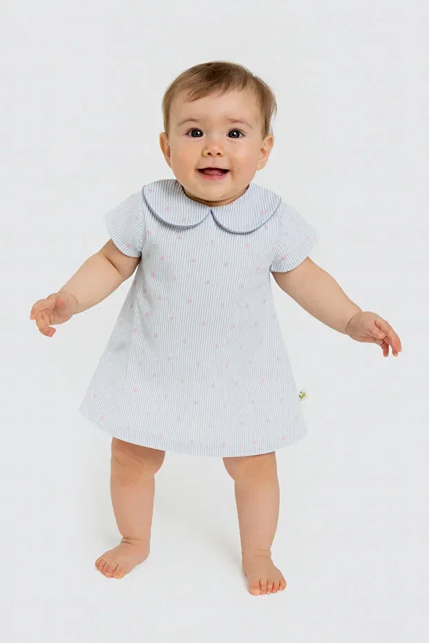 Детское платье для девочек с коротким рукавом в полоску Milk & Muffin, Baby Collar Baby Collar