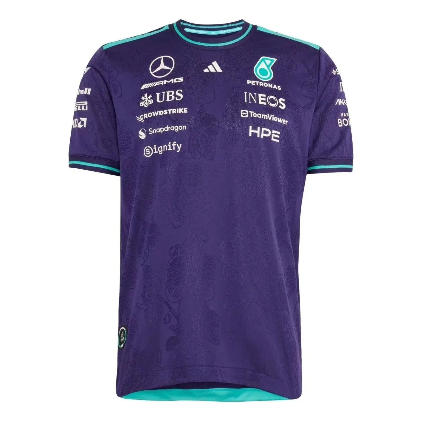 Мужская игровая майка Mercedes AMG Petronas F1 Vanda Bloom Authentic Driver Jersey Asia Sizing 'Dark Purple' adidas, Dark Purple