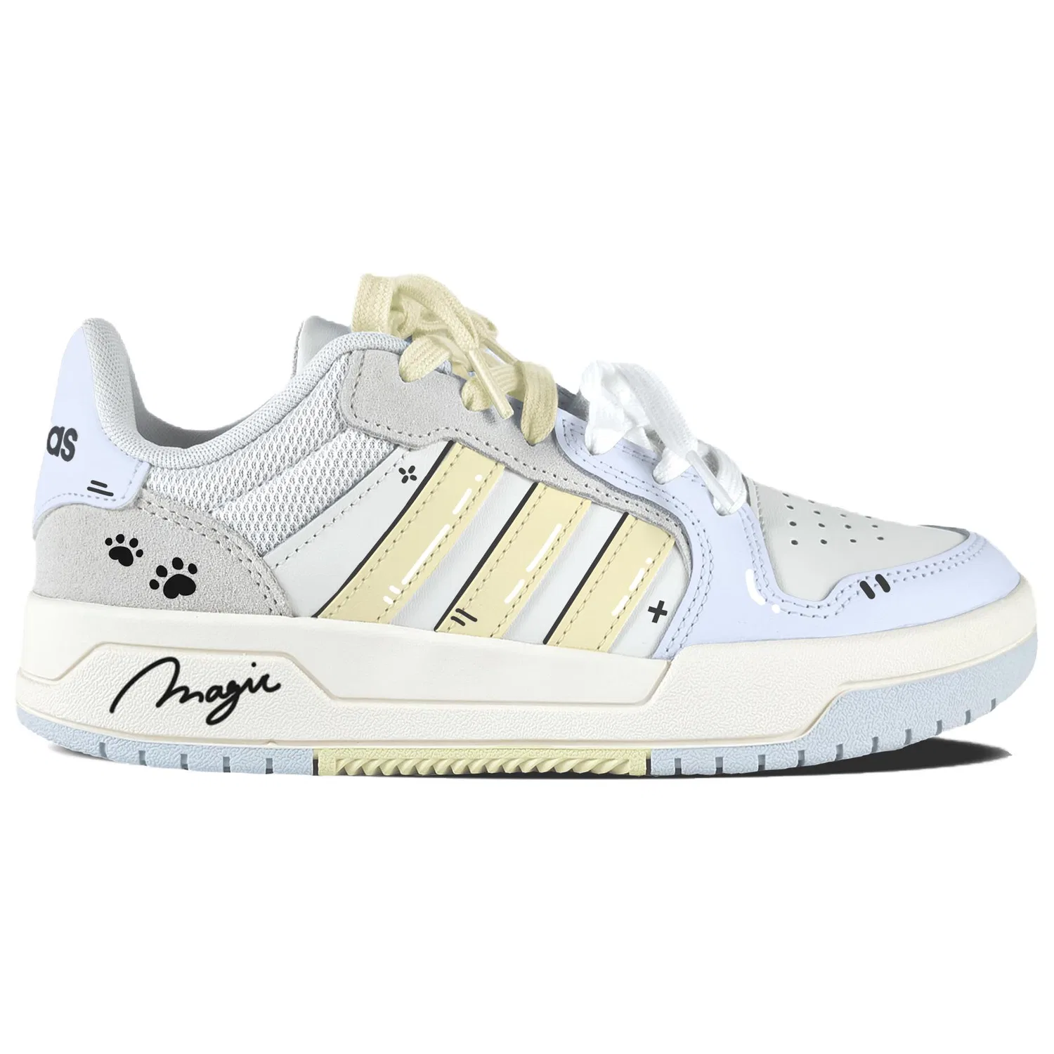 Детские кроссовки-скейтборд с принтом кота, низкий верх, Adidas, Light Yellow — фото 4