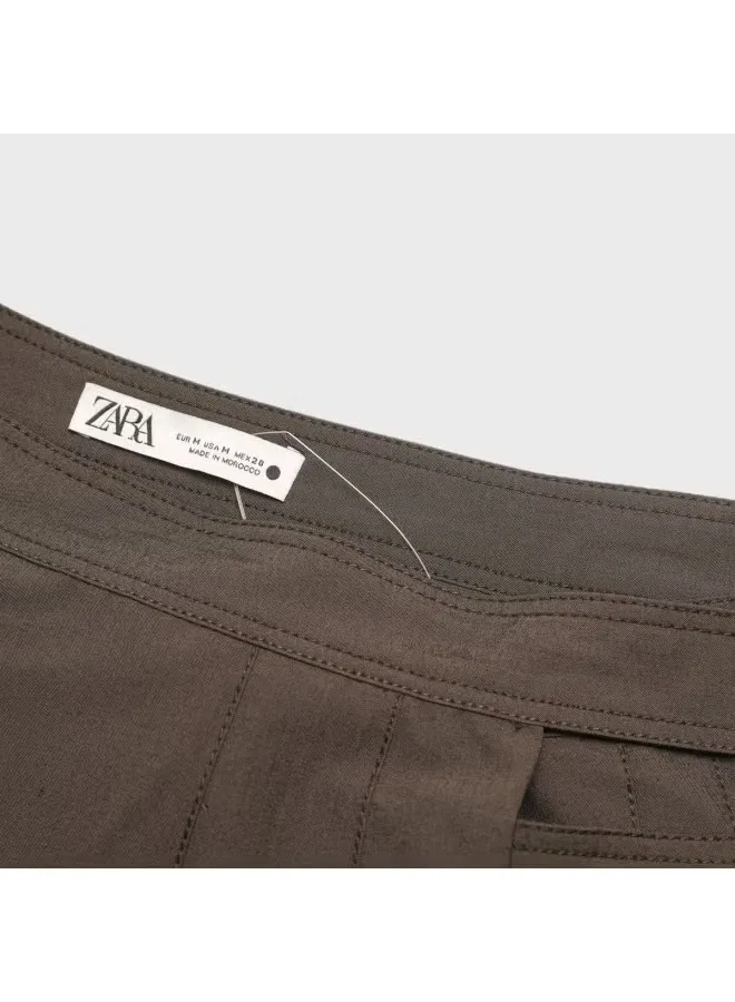 Юбка миди плиссированная трапеция с двойным поясом Zara, коричневый — фото 4