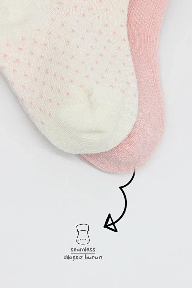 Детские носки с принтом Bistil organic seamless 2-piece point derby combed cotton socket baby socks Bistyle, Pink - Ecru — фото 4