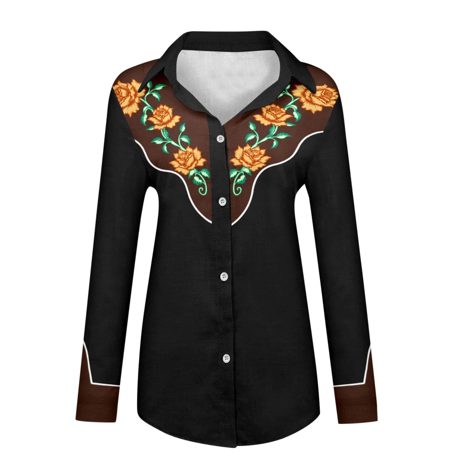 Женская рубашка с длинным рукавом с принтом Western Shirt, Black — фото 3