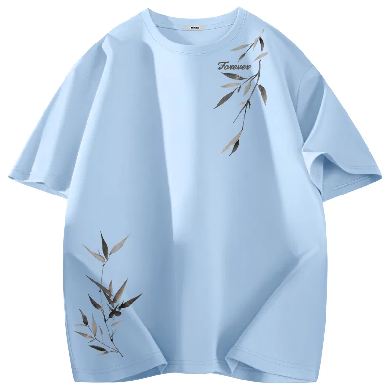 Футболка детская с принтом Ice Silk Cooling Light Blue (Ink Wash Bamboo Leaf), MINISO