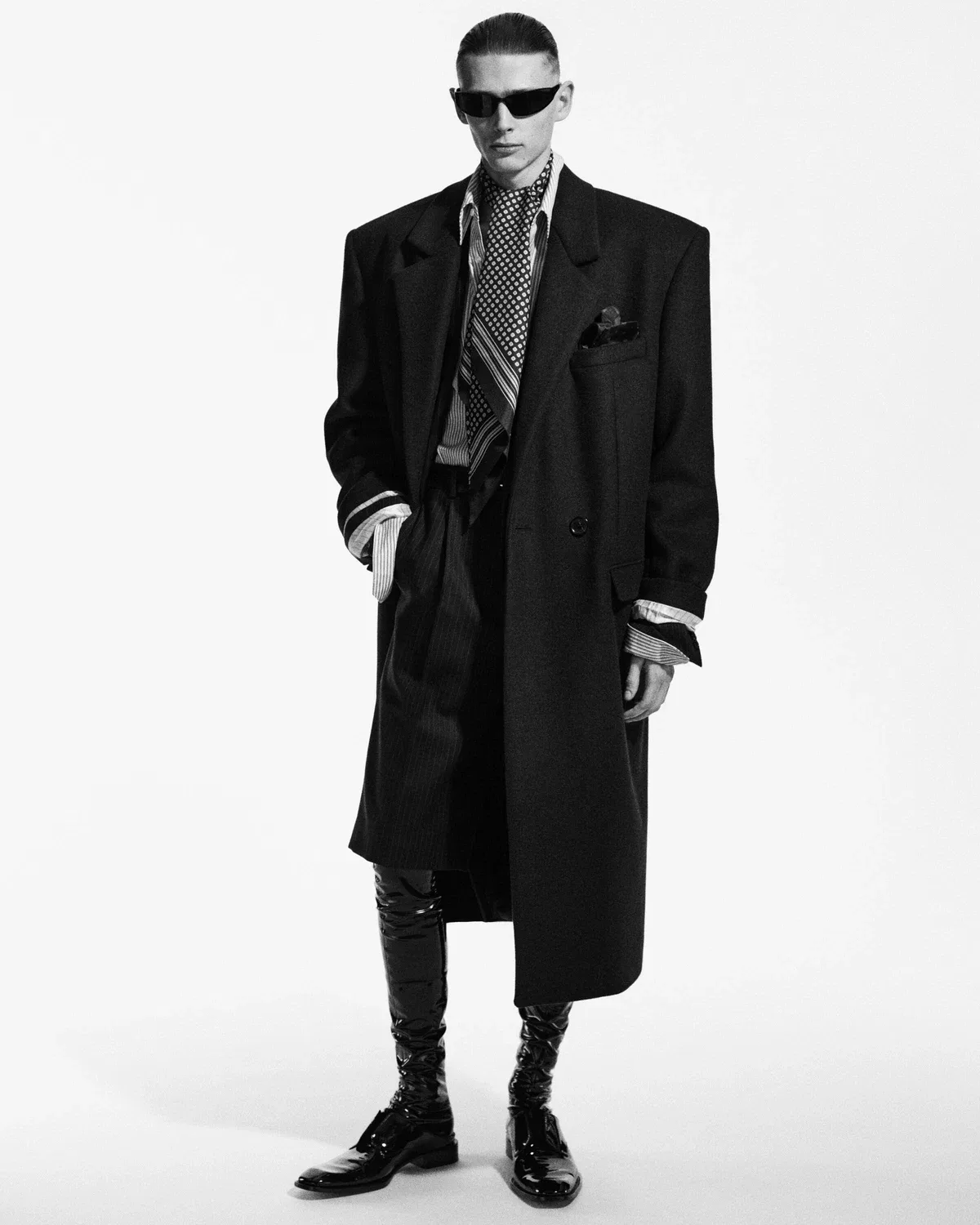Пальто двубортное из шерстяного фетра Saint Laurent, синий — фото 2
