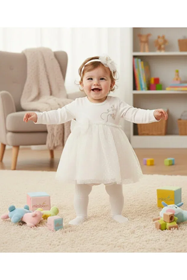 Детское платье для девочек с кружевом Miniborn, White — фото 2
