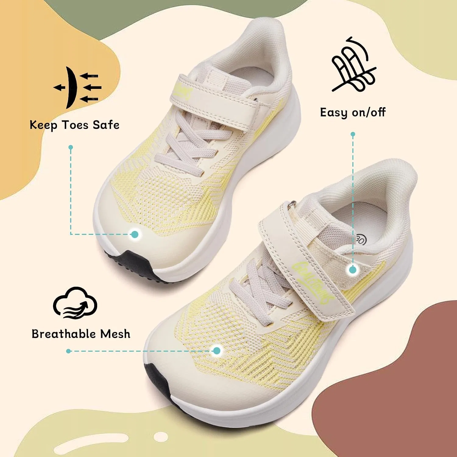 Детские кроссовки для девочек с широким носком GOALCTOWINS, Beige — фото 4