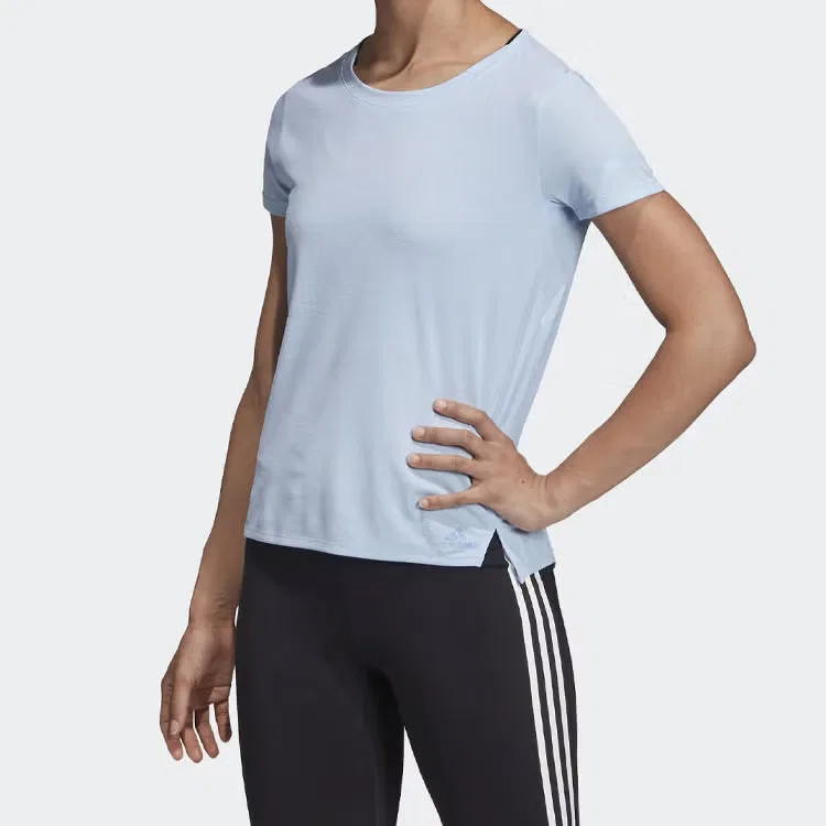Футболка спортивная тренировочная с коротким рукавом Adidas, синяя — фото 2