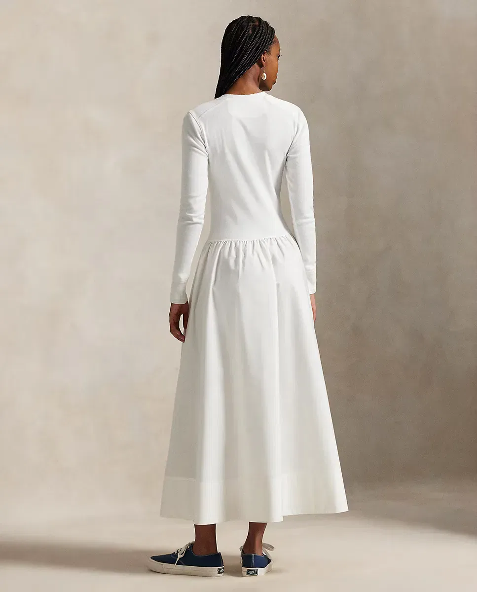 Женское платье хлопковое с длинным рукавом Polo Ralph Lauren, Blanco — фото 2