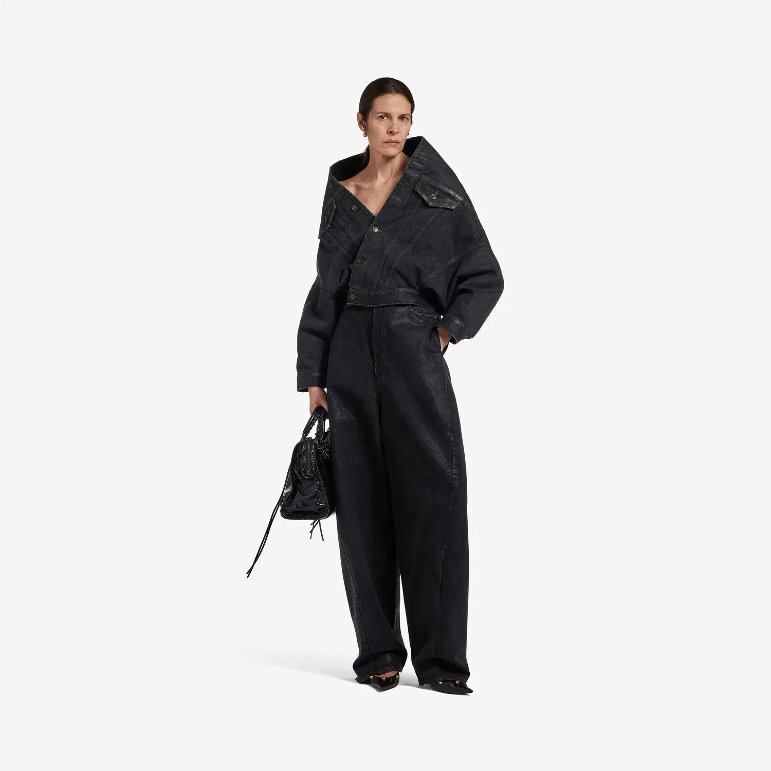 Женские брюки с высокой талией Barrel Twisted Seam в винтажном стиле Balenciaga, черный — фото 3