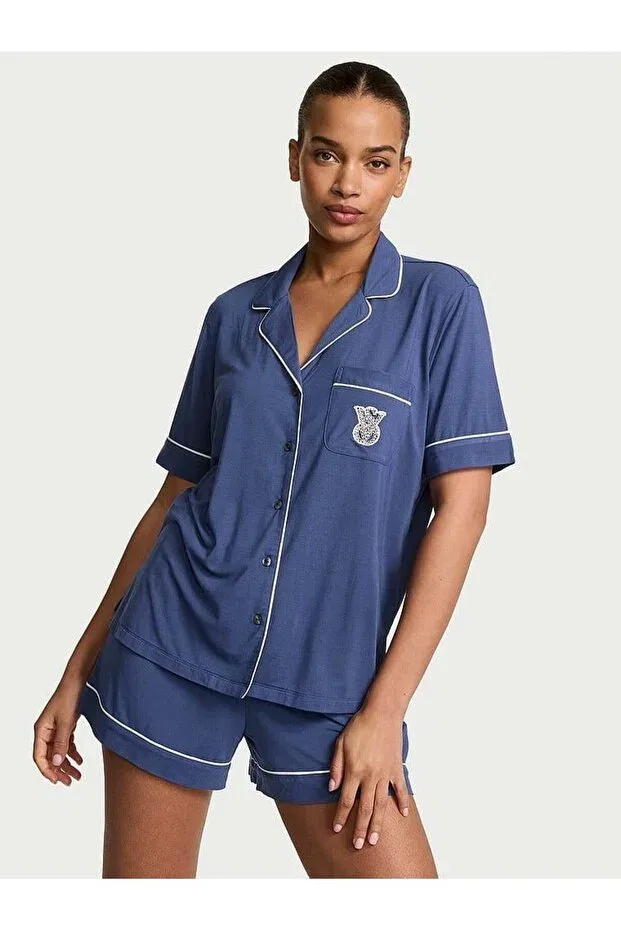 Женский комплект пижамы из модала с коротким рукавом Sosoft modal short pajama set Victoria'S Secret, Navy Blue