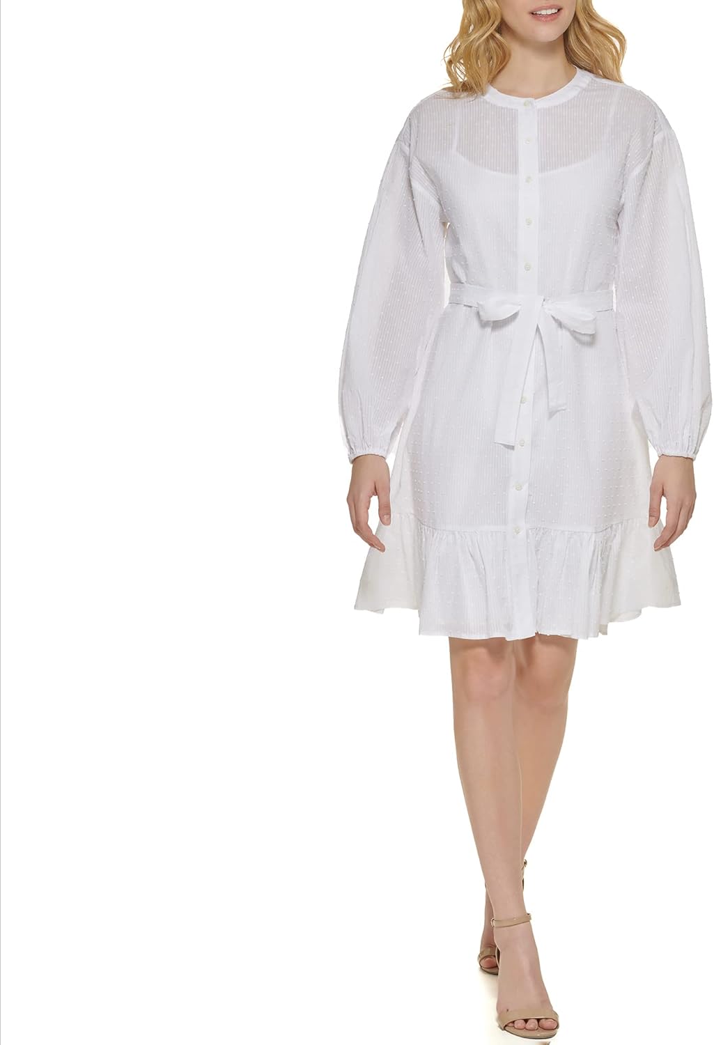 Женское платье-рубашка Tommy Hilfiger из шамбре в полоску с длинными рукавами, White — фото 2