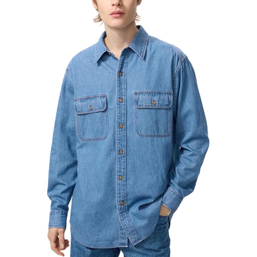 

UNIQLO Рубашка Unisex Royal Blue Lapel Moderate Denim