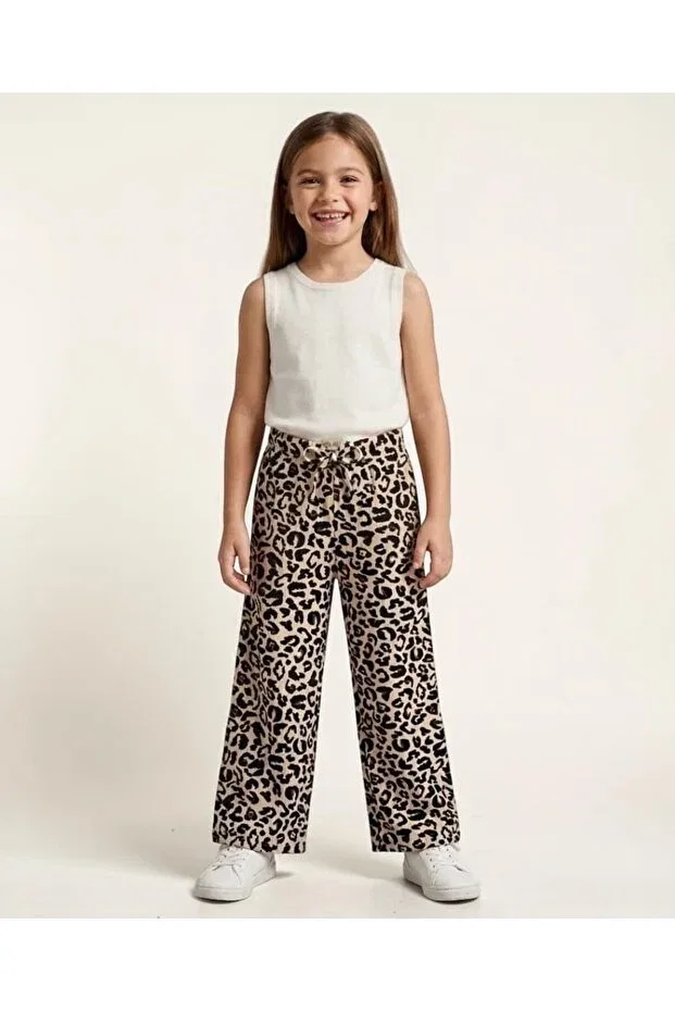 Детские брюки для девочек с принтом Wide Leg Leopard Patriko, Leopard — фото 3