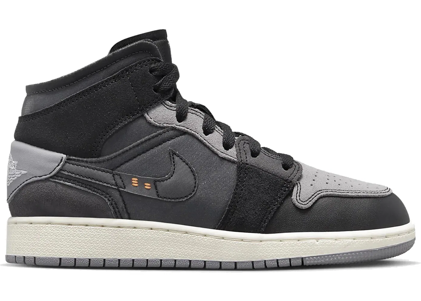 Детские кроссовки с деконструированным дизайном Jordan 1 Mid Craft Inside Out Black (GS) Jordan, Black/Light Graphite/Sail/Cement Grey