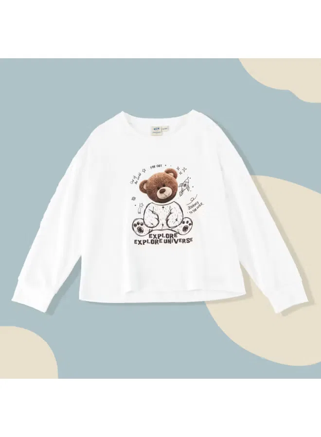 Футболка детская с длинным рукавом с принтом Jeanswest, бежевый — фото 3