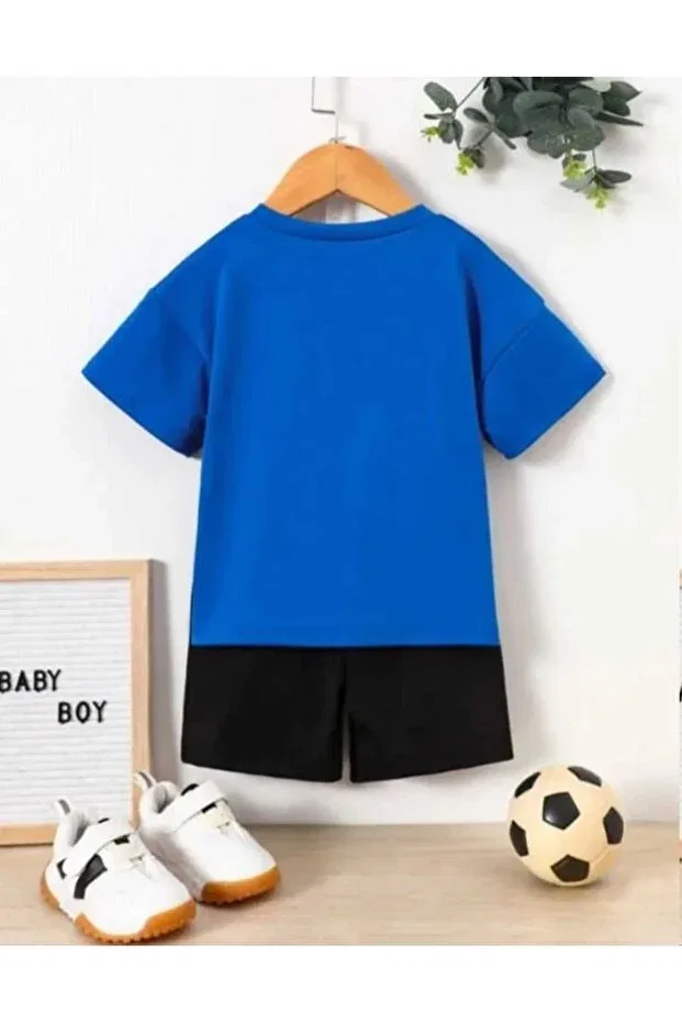 Детский комплект футболки и шорт для девочек с принтом Nice Clothes, Bottom Black Top Blue — фото 2