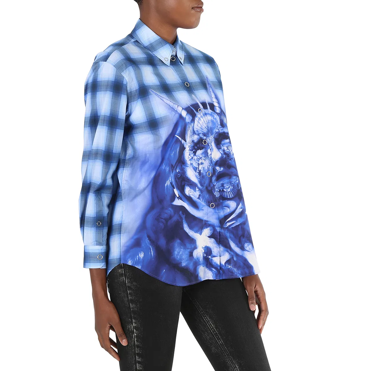 Рубашка женская с принтом Sea Maiden Print Plaid Burberry, Ink Blue Ip Pattern — фото 3