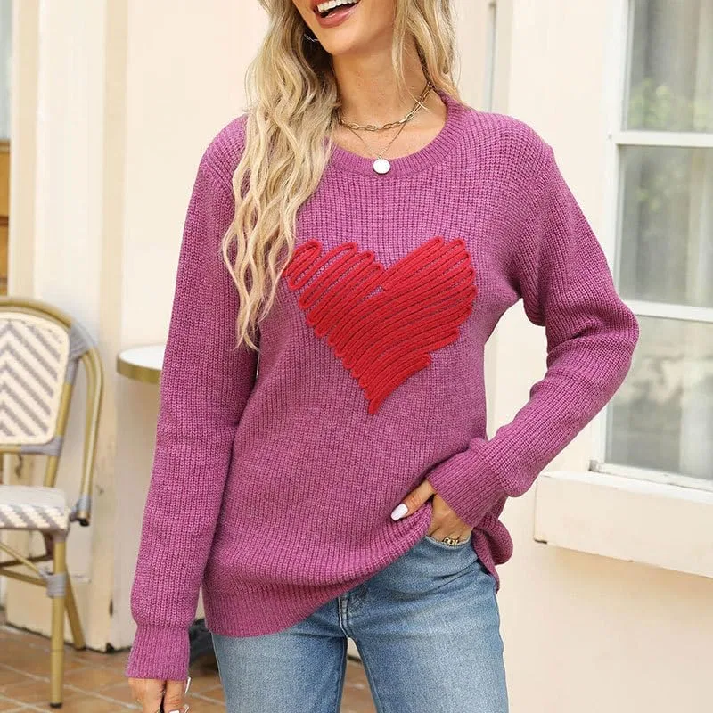 Женский свитшот с принтом Heart Knitted Pullover, фиолетовый — фото 3