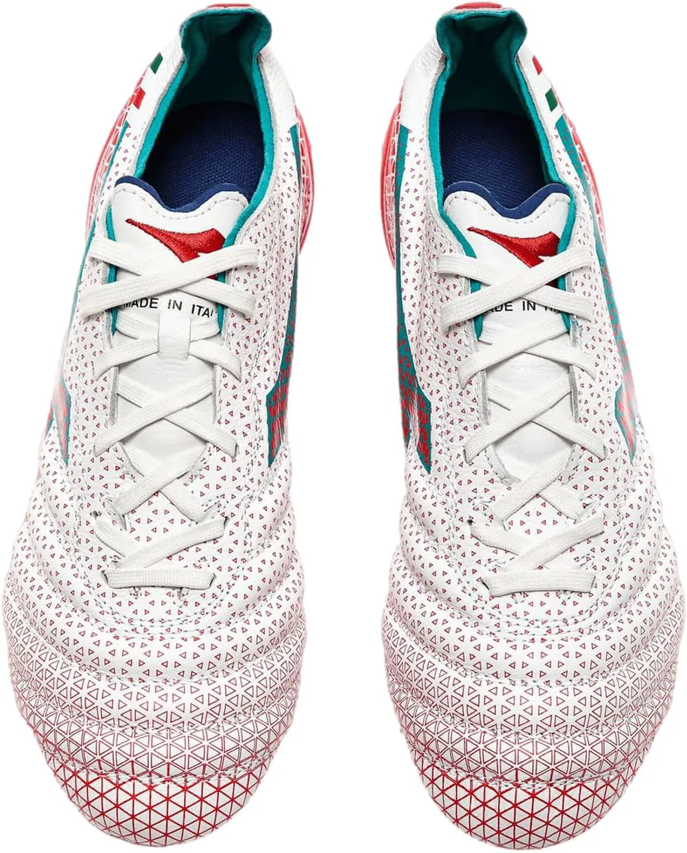 Футбольные бутсы Diadora Brasil Elite Tech GR ITA LPX для мужчин, жесткое покрытие - Сделано в Италии, ультра-мягкая премиальная кожа, современный дизайн Calcio, съемная стелька, белый/синий/красный — фото 4