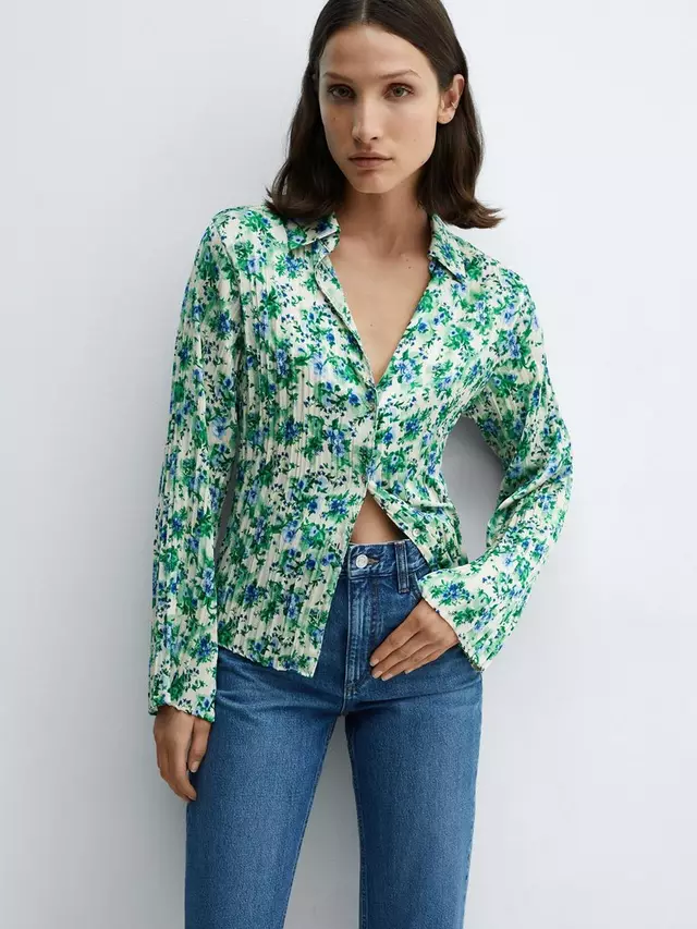

Рубашка Mango Floral Print Shirred, цвет ivory/multi