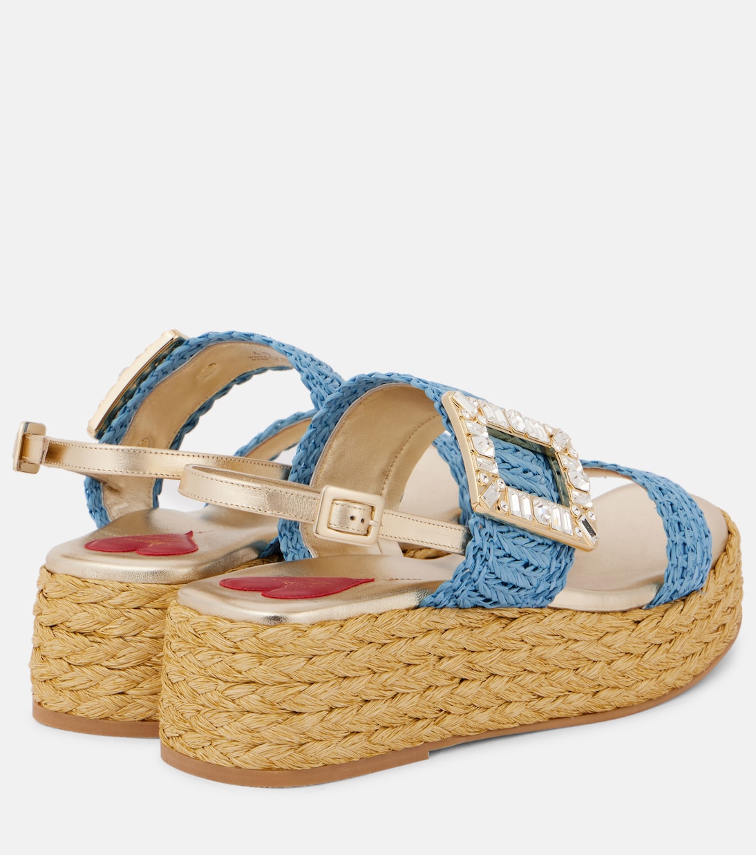 Плетеные сандалии на платформе Espa 60 с ремешком на пятке Roger Vivier, Persian Blue + Oro Chiaro — фото 2