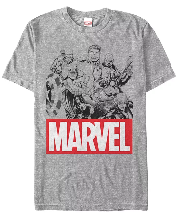 

Футболка Marvel Men's Comic Collection Line Art Group Shot с коротким рукавом Fifth Sun, серый