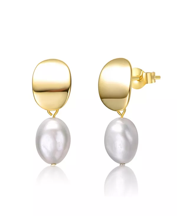 

Серьги-Медальоны с подвесками из стерлингового серебра 14 карат с овальным белым пресноводным жемчугом и позолотой Genevive, gold