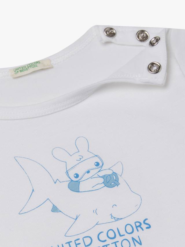 Детский топ с коротким рукавом и логотипом из хлопка Benetton, Optical White — фото 3